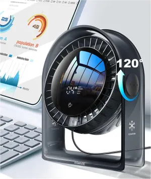 𝟐𝟎𝟐𝟓 𝐍𝐞𝐰 Air Circulator Desk Fan Quiet, Portable Mini Fan for Bedroom, 4 Speeds Strong Airflow, Smart Display USB Fan,120°Tilt, Small Desktop Table Fans For Office Dorm Room,Translucent Black