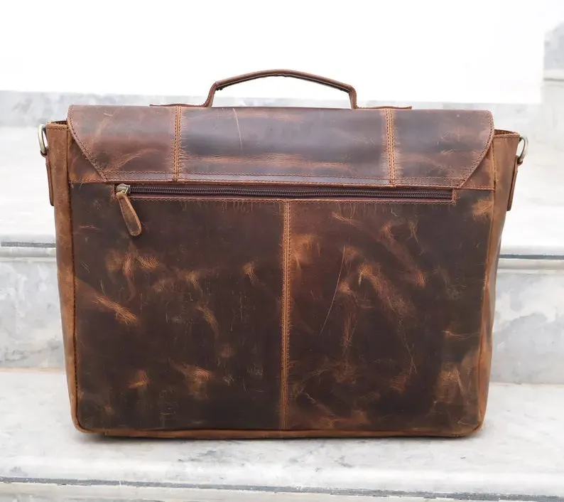 100% Real Leather Laptop Briefcase Bag | Handmade Leather Office Bag | Documents Notebook Bag