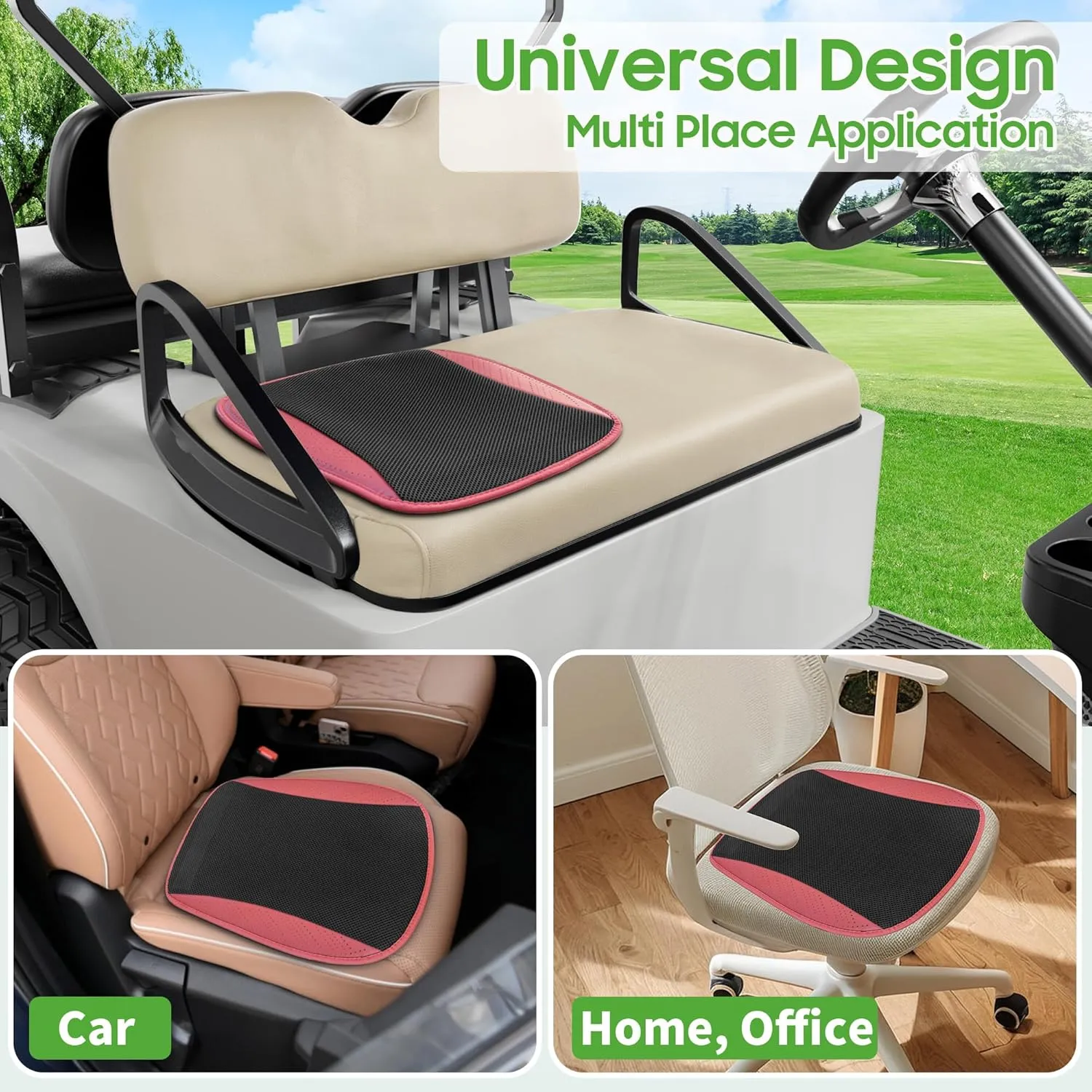 10L0L Universal Cooling Golf Cart Seat Cover Ventilated Seat Cushion with Fan Summer Breathable 3 Wind Adjustable Cooled Seat Pad Black/Red (with DC Converter)