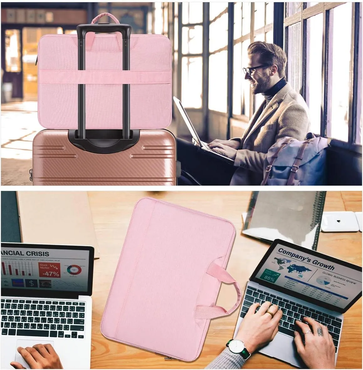 11.6-12.9 Inch Laptop Bag Sleeve Women Ladies TSA Travel Briefcase with Organizer for Lenovo Chromebook Flex 3 11, Macbook Air 13 A2337, Acer Chromebook Spin 311, Surface Pro 7/6/5/4 HP Dell Case,Pink