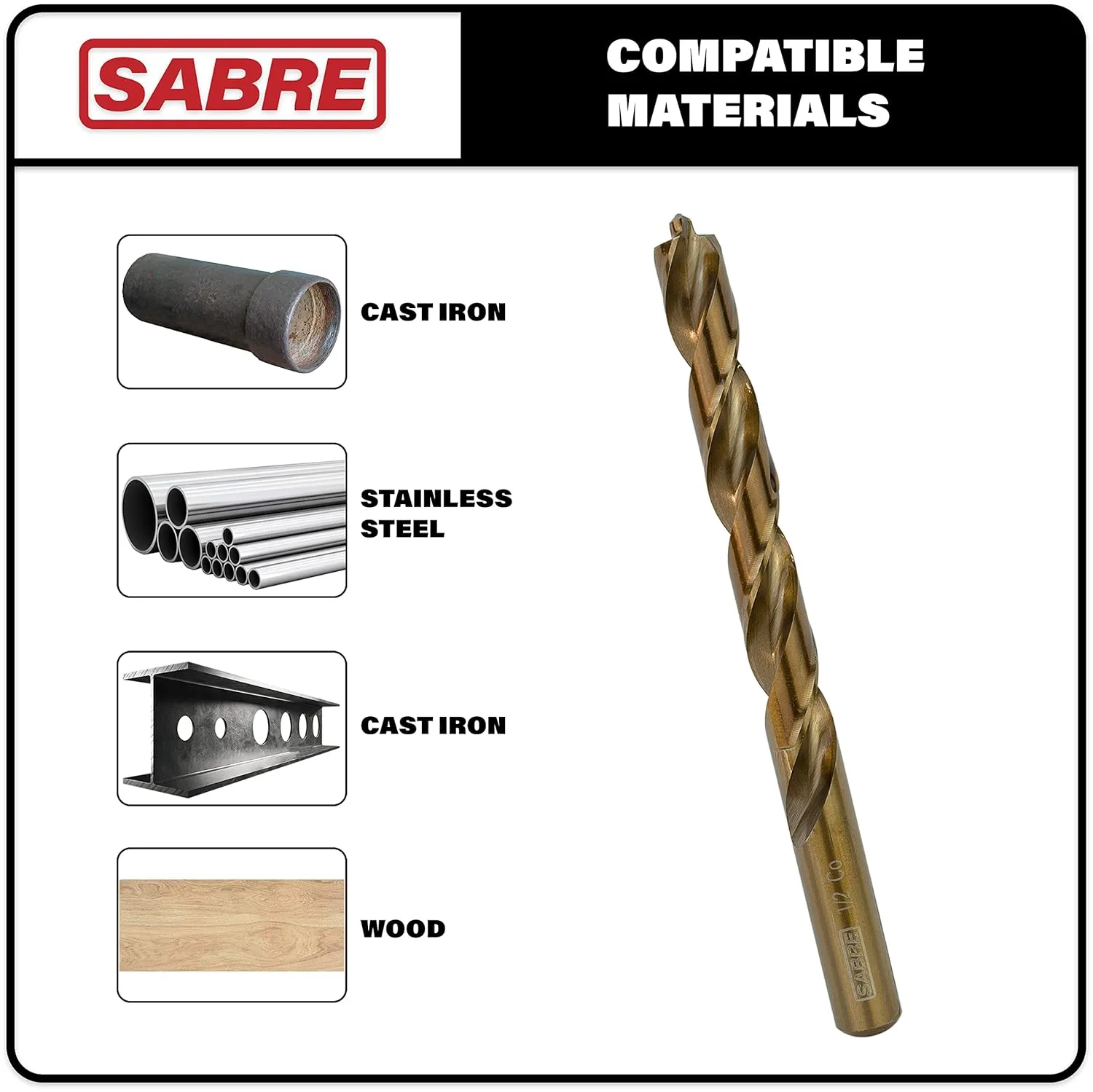 1/2 Inch Cobalt Drill Bits – 5pcs Drill Bits for Metal, M35 Cobalt Metal Drill Bit Set, Pilot Point Cobalt Drill Bits – Heavy-Duty Drill Bits for Steel, Hard Metal, Cast Iron (1/2" x 6")