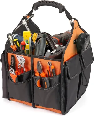 12 inches Open Top Tool Bag: Tool Bags for Men - Tool Tote Bag With Handle, 21 Pockets Tool Box Organizer Storage for Caddy Plumbers Shoulder Strap