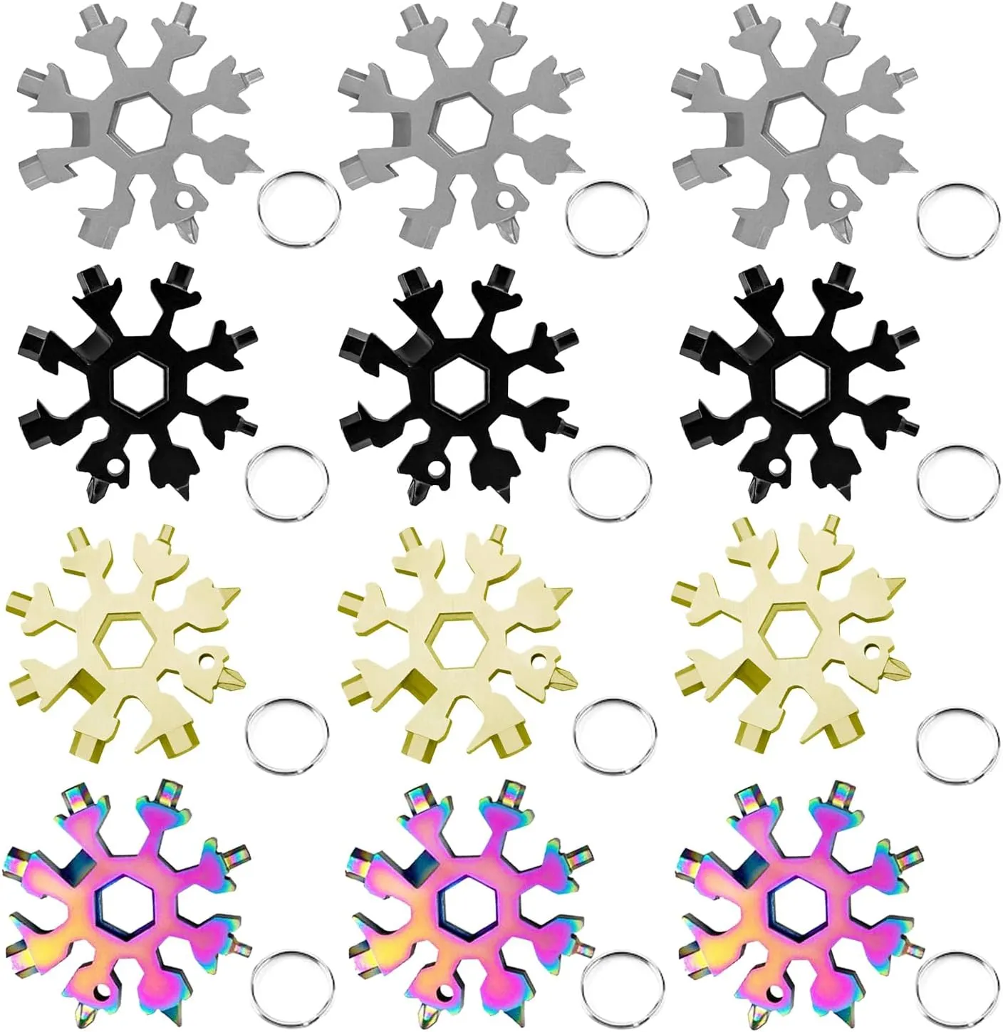 12 Pieces Snowflake Multi Tool Stainless Steel 18-in-1 Snowflake Screwdriver Multitool Bottle Opener Wrench Mens Gifts for Christmas