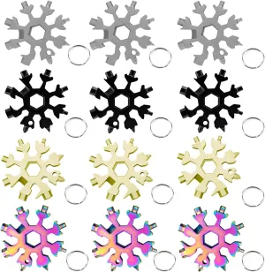 12 Pieces Snowflake Multi Tool Stainless Steel 18-in-1 Snowflake Screwdriver Multitool Bottle Opener Wrench Mens Gifts for Christmas