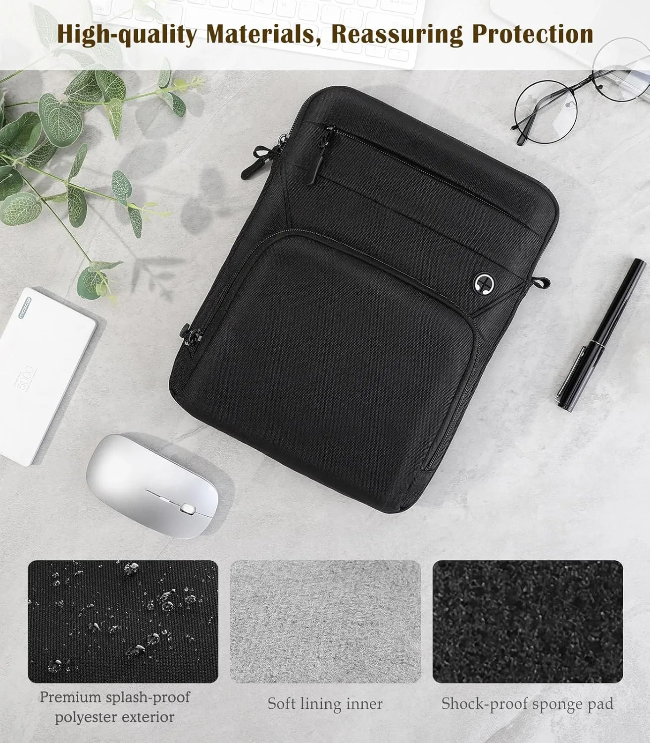 13 Inch Tablet Sleeve Bag with Shoulder Strap for iPad Pro 13" M4 2024, iPad Air 13", iPad Pro 12.9", Galaxy Tab S10  Plus/S9 FE /S9  Plus 12.4", Remarkable Paper Pro 11.8", Black