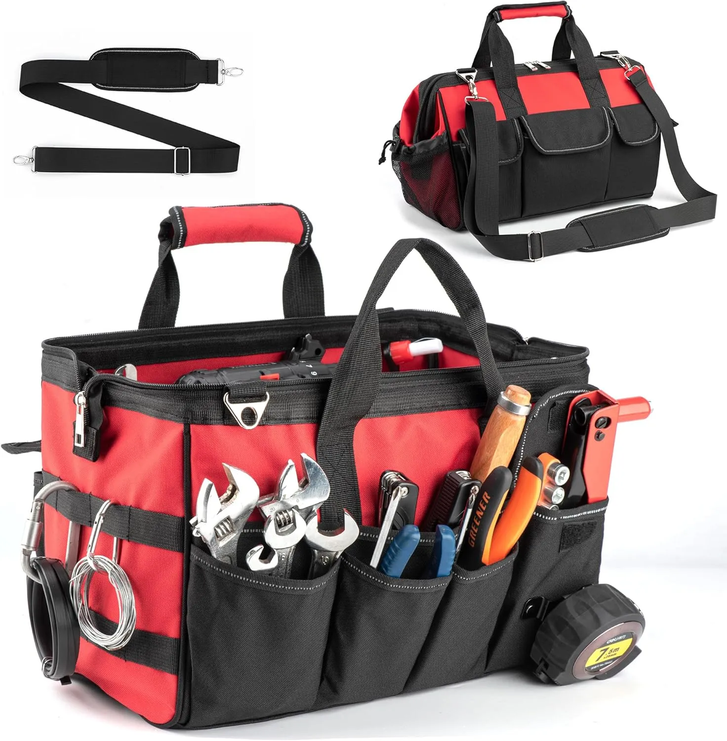 15 Inch Heavy Duty Tool Bag, Portable Tool Box Organizer Storage with Adjustable Shoulder Strap, Tactical Carry Tote Toolbox with Large Zipper