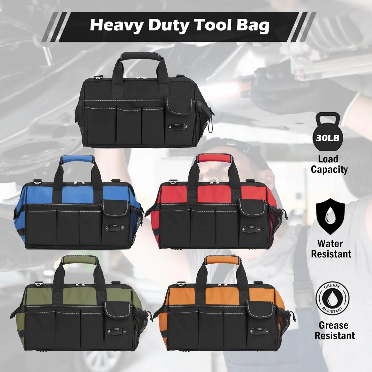 15 Inch Heavy Duty Tool Bag, Portable Tool Box Organizer Storage with Adjustable Shoulder Strap, Tactical Carry Tote Toolbox with Large Zipper