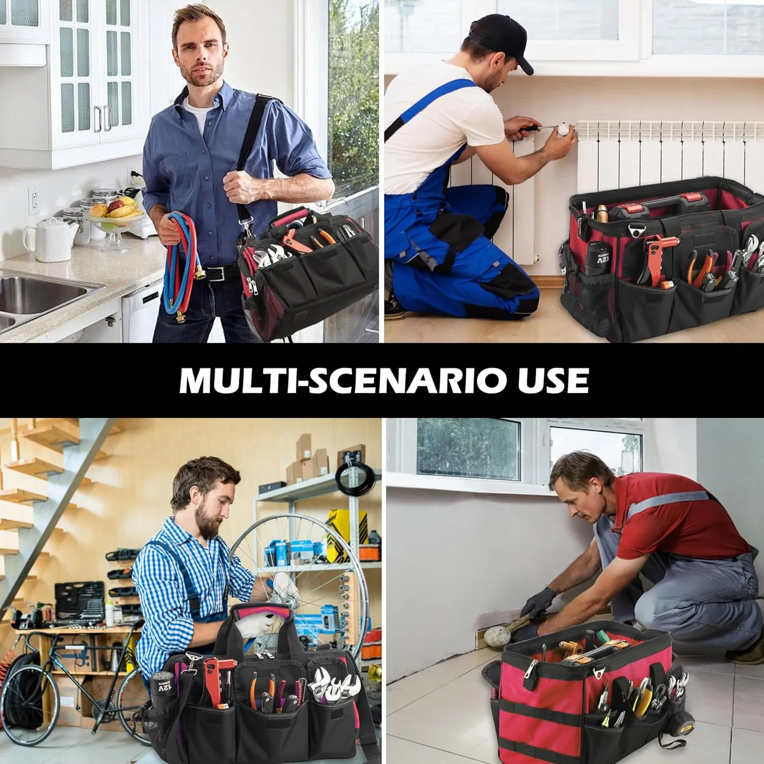 15 Inch Heavy Duty Tool Bag, Portable Tool Box Organizer Storage with Adjustable Shoulder Strap, Tactical Carry Tote Toolbox with Large Zipper