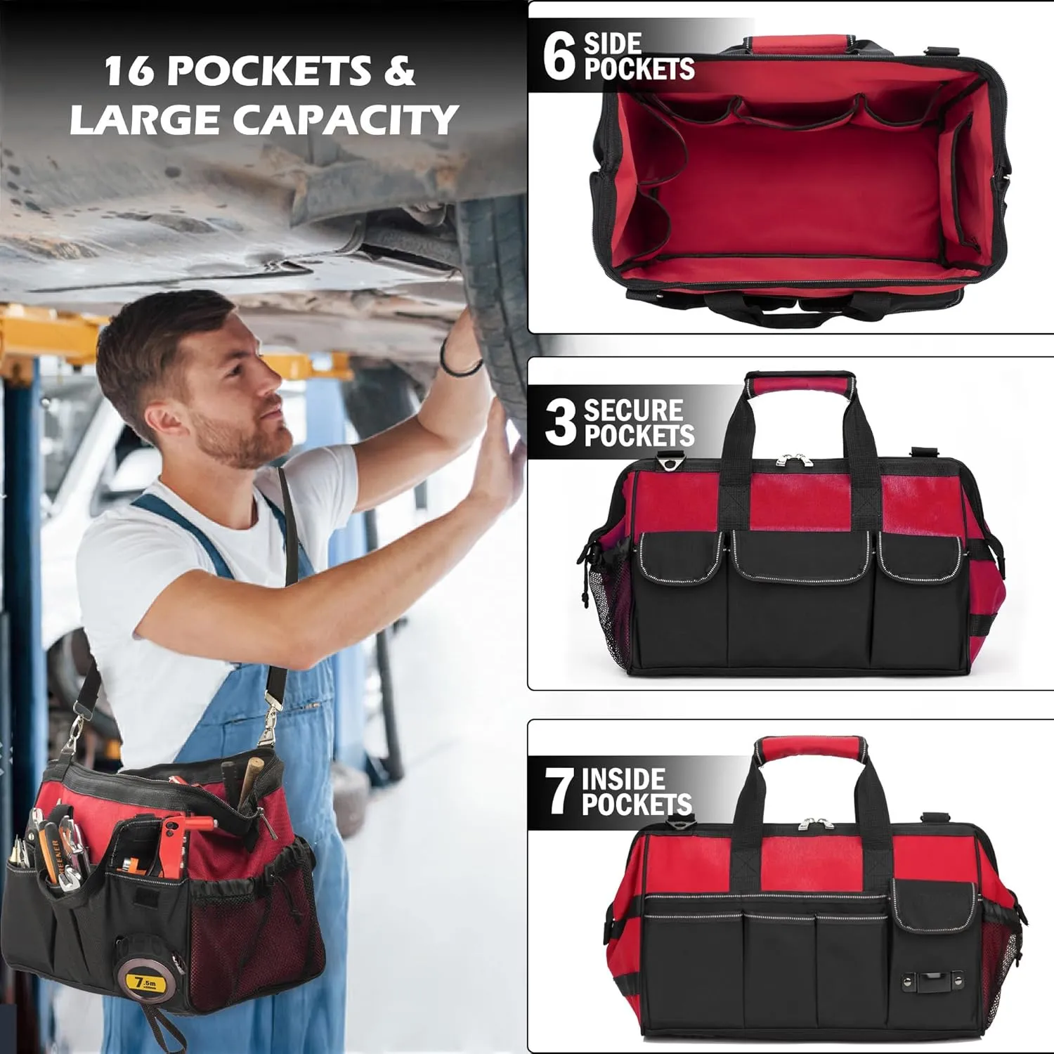 15 Inch Heavy Duty Tool Bag, Portable Tool Box Organizer Storage with Adjustable Shoulder Strap, Tactical Carry Tote Toolbox with Large Zipper