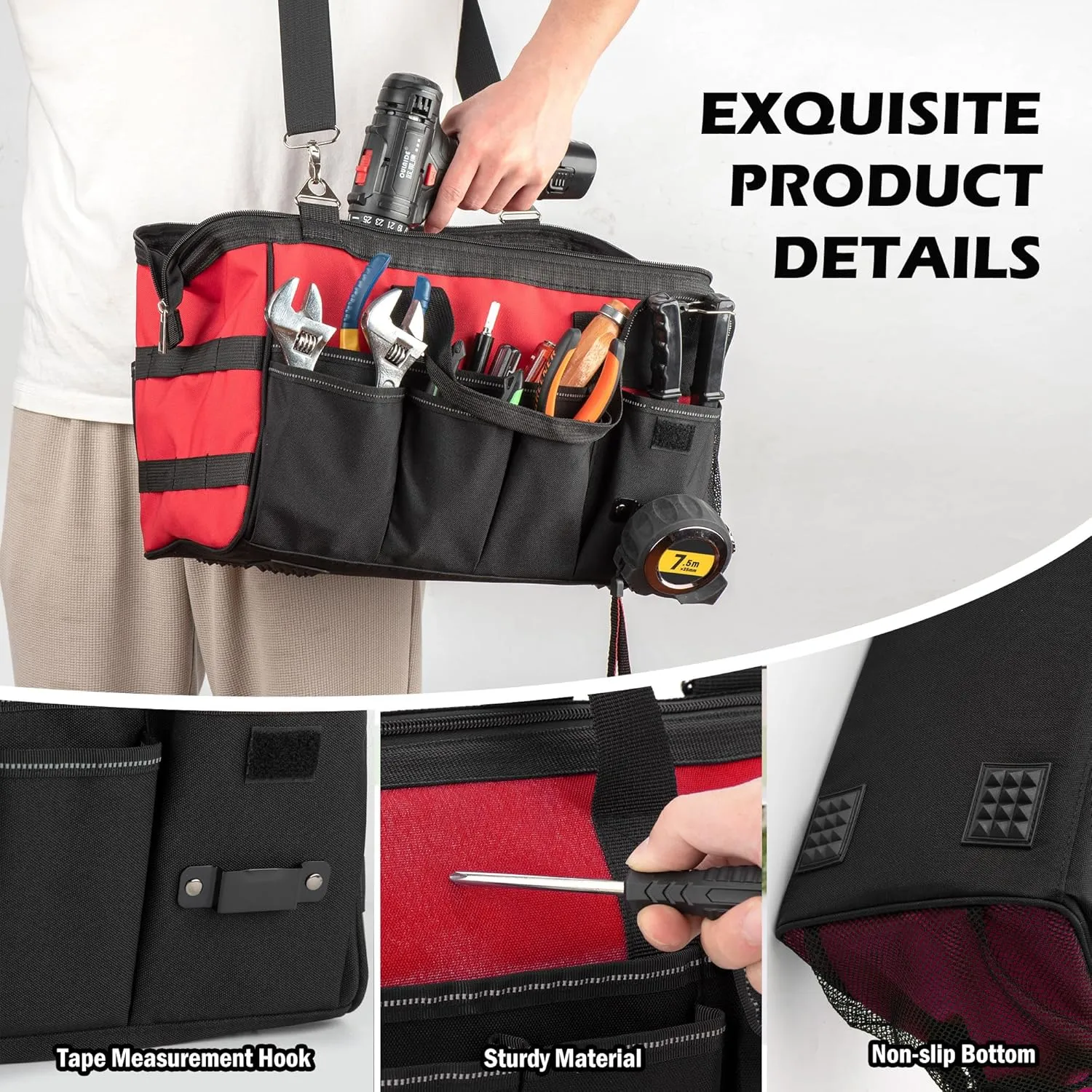 15 Inch Heavy Duty Tool Bag, Portable Tool Box Organizer Storage with Adjustable Shoulder Strap, Tactical Carry Tote Toolbox with Large Zipper