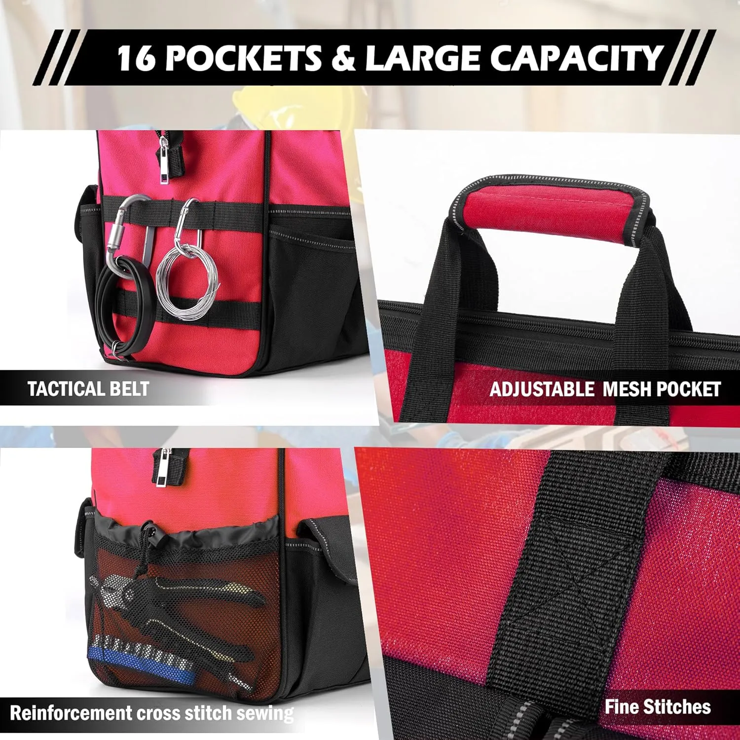 15 Inch Heavy Duty Tool Bag, Portable Tool Box Organizer Storage with Adjustable Shoulder Strap, Tactical Carry Tote Toolbox with Large Zipper
