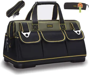 15-inch Wide Mouth Tool Bag with Water Proof Molded Base，Wide Mouth Tool Tote Bag,Waterproof Tool Organizer Bag for Men with Adjustable Shoulder Strap (15 inch)