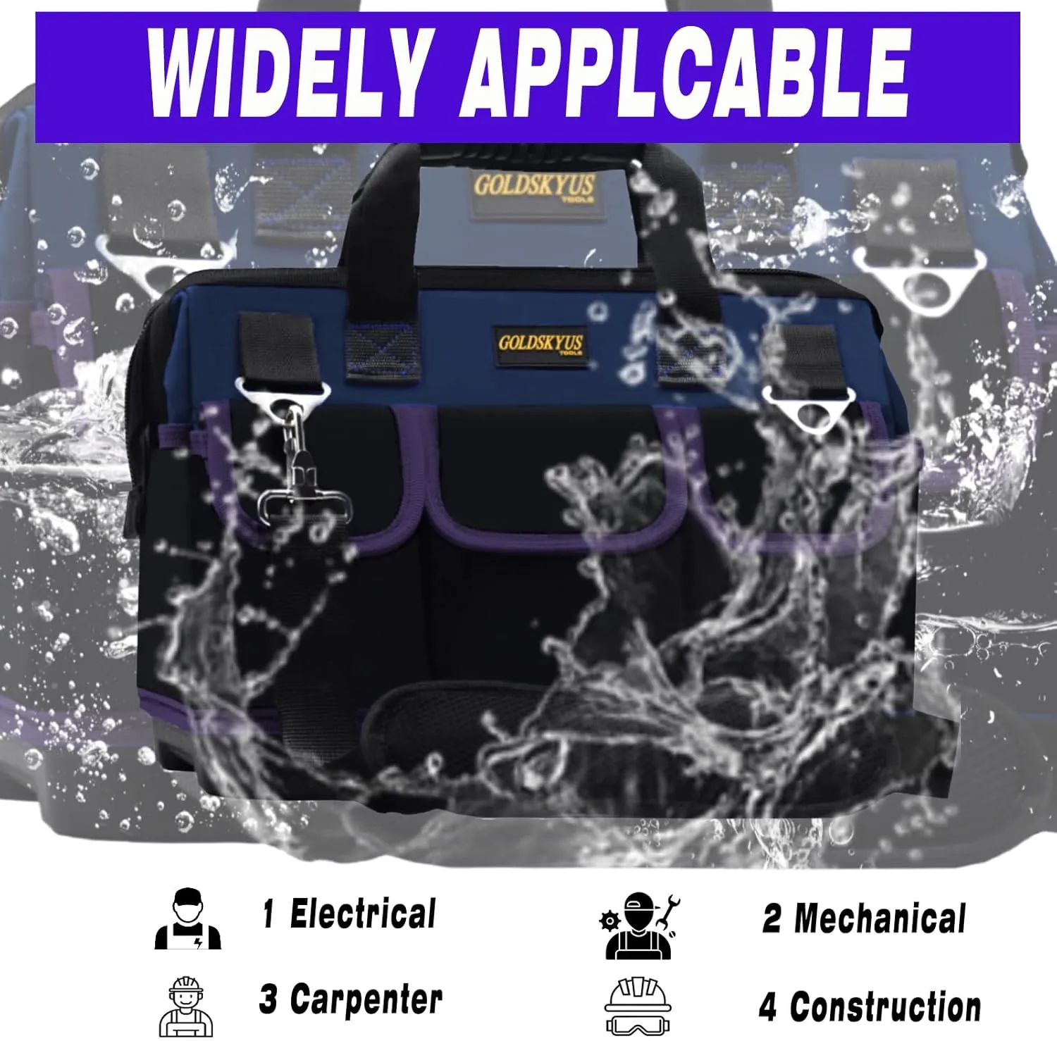 15IN Tool Bag, Waterproof Wide Mouth Tool Bag, Open Tool Tote, Tool Bags For Men Heavy Duty, Tool Bag Organizer With Shoulder Strap For Tool Storage (DarkBlue-15Inch), G-15IN-Dark