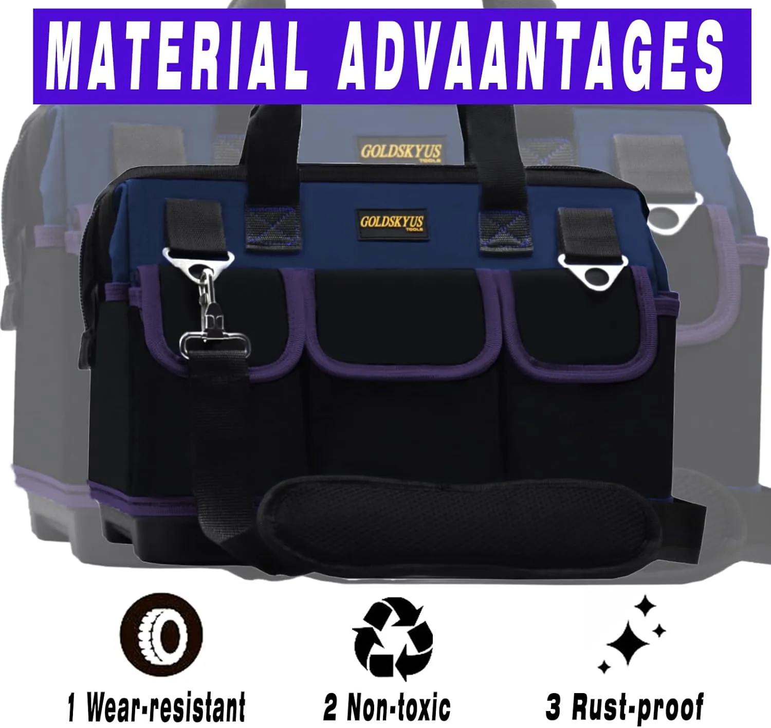 15IN Tool Bag, Waterproof Wide Mouth Tool Bag, Open Tool Tote, Tool Bags For Men Heavy Duty, Tool Bag Organizer With Shoulder Strap For Tool Storage (DarkBlue-15Inch), G-15IN-Dark