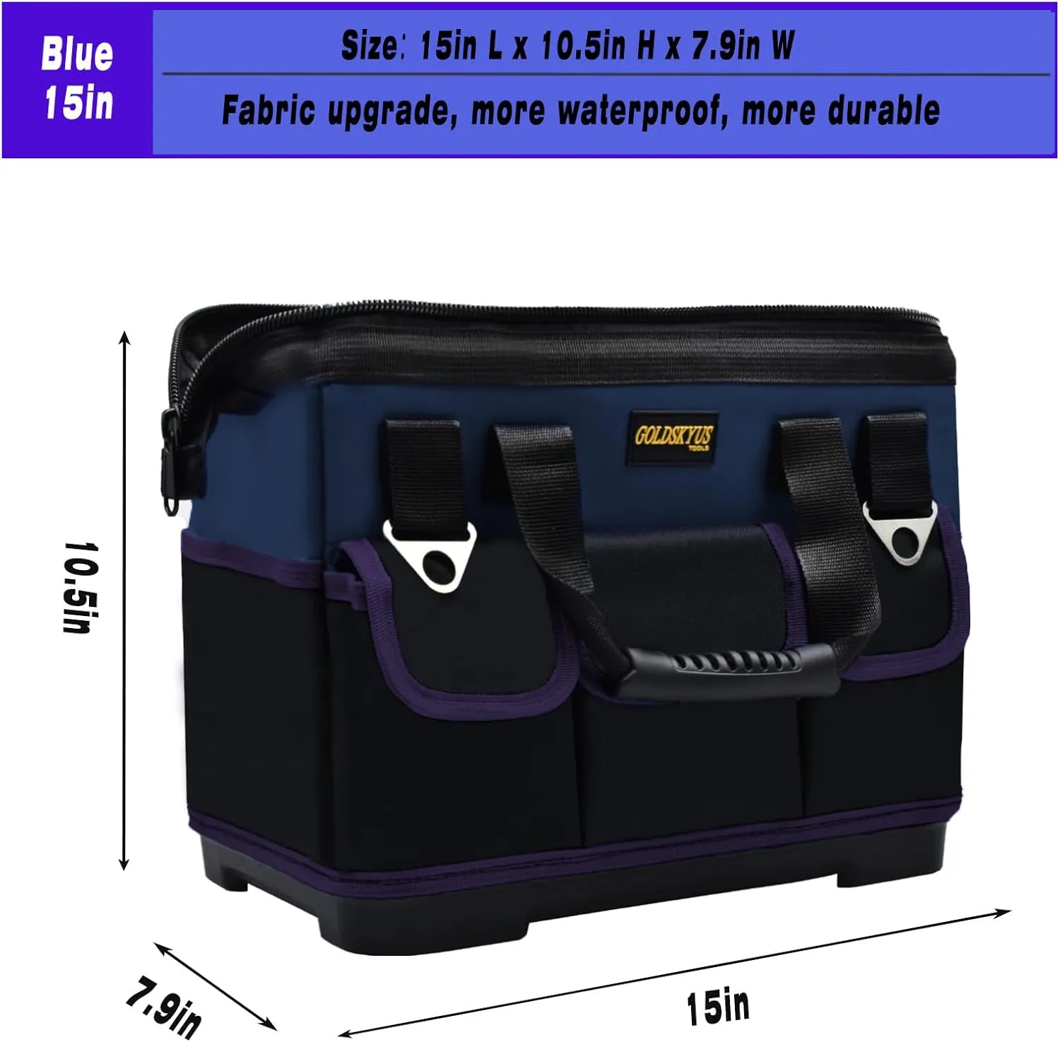 15IN Tool Bag, Waterproof Wide Mouth Tool Bag, Open Tool Tote, Tool Bags For Men Heavy Duty, Tool Bag Organizer With Shoulder Strap For Tool Storage (DarkBlue-15Inch), G-15IN-Dark