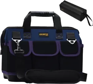 15IN Tool Bag, Waterproof Wide Mouth Tool Bag, Open Tool Tote, Tool Bags For Men Heavy Duty, Tool Bag Organizer With Shoulder Strap For Tool Storage (DarkBlue-15Inch), G-15IN-Dark