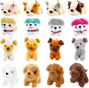 16 Pack Mini Plush Dog Small Teddy Dog Toy Stuffed Puppy Animal Toy Keychain for Backpack Baby Shower Birthday Valentines Easter Bag Filler, 4 Styles