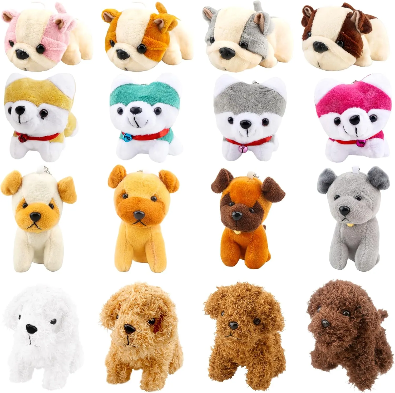 16 Pack Mini Plush Dog Small Teddy Dog Toy Stuffed Puppy Animal Toy Keychain for Backpack Baby Shower Birthday Valentines Easter Bag Filler, 4 Styles