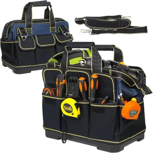 17 Inch Heavy duty tool bag, multifunctional tool bag organizer, waterproof and wear-resistant base with large double zipper and adjustable shoulder strap, gift for Father's Day and Men