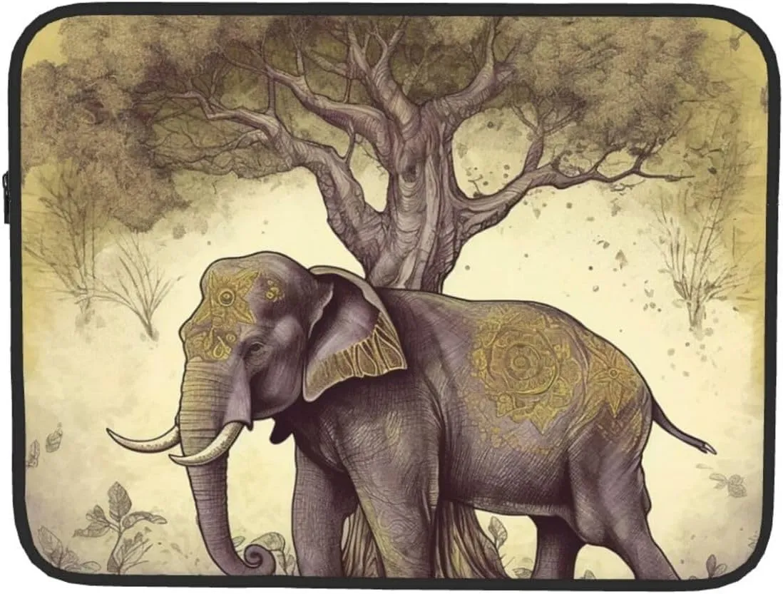 17 Inch Laptop Sleeve Bag Waterproof Shockproof Laptop Case Bag Asian Elephant with Tree Computer Skin Bags Lightweight Tablet Carrying Case