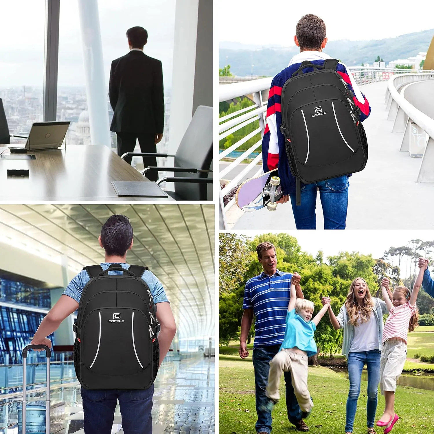 17.3 inch Laptop Backpack,School Bookbag Computer Rucksack with USB Charging Port,Water Resistant Sturdy Bagpack for Business College School Travel,Men Women Casual Daypack,Black