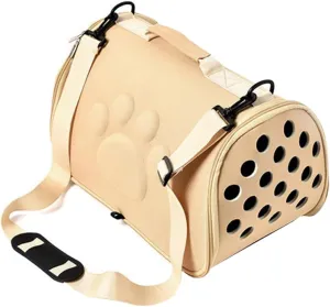 1Pc Stylish Pet Carrier Bag Portable Cross Body Pet Backpack for Cats and Dogs Breathable Design Practical Space Dog Bag Gold for Travel and Outdoor Use