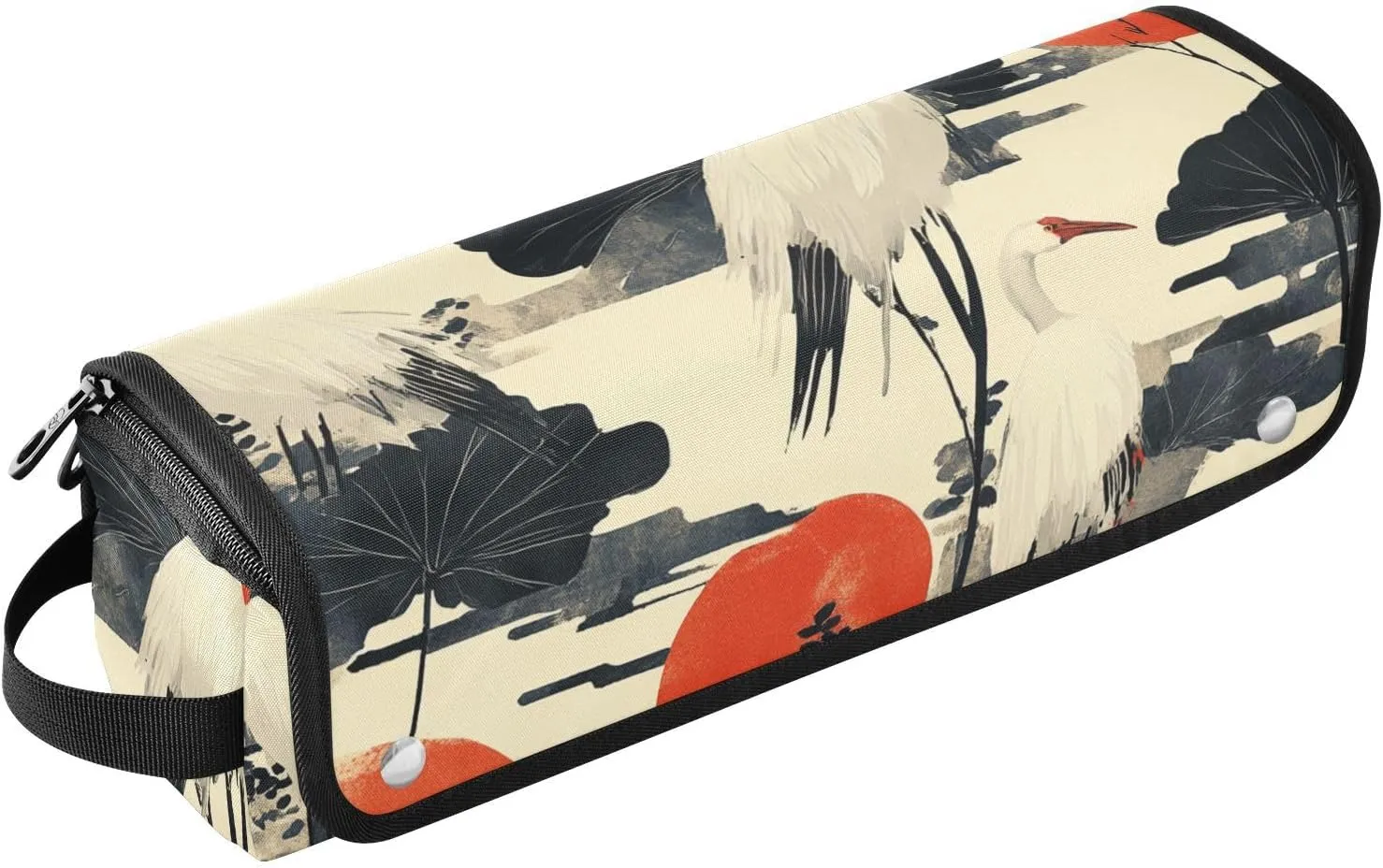 2 in 1 Hair Tools Organizer with Heat Resistant Pad Portable Travel Carrying Case for Flat Irons, Straighteners, Curling Irons, Blue Red-crowned Crane flower Leaf Travel Bag for Women