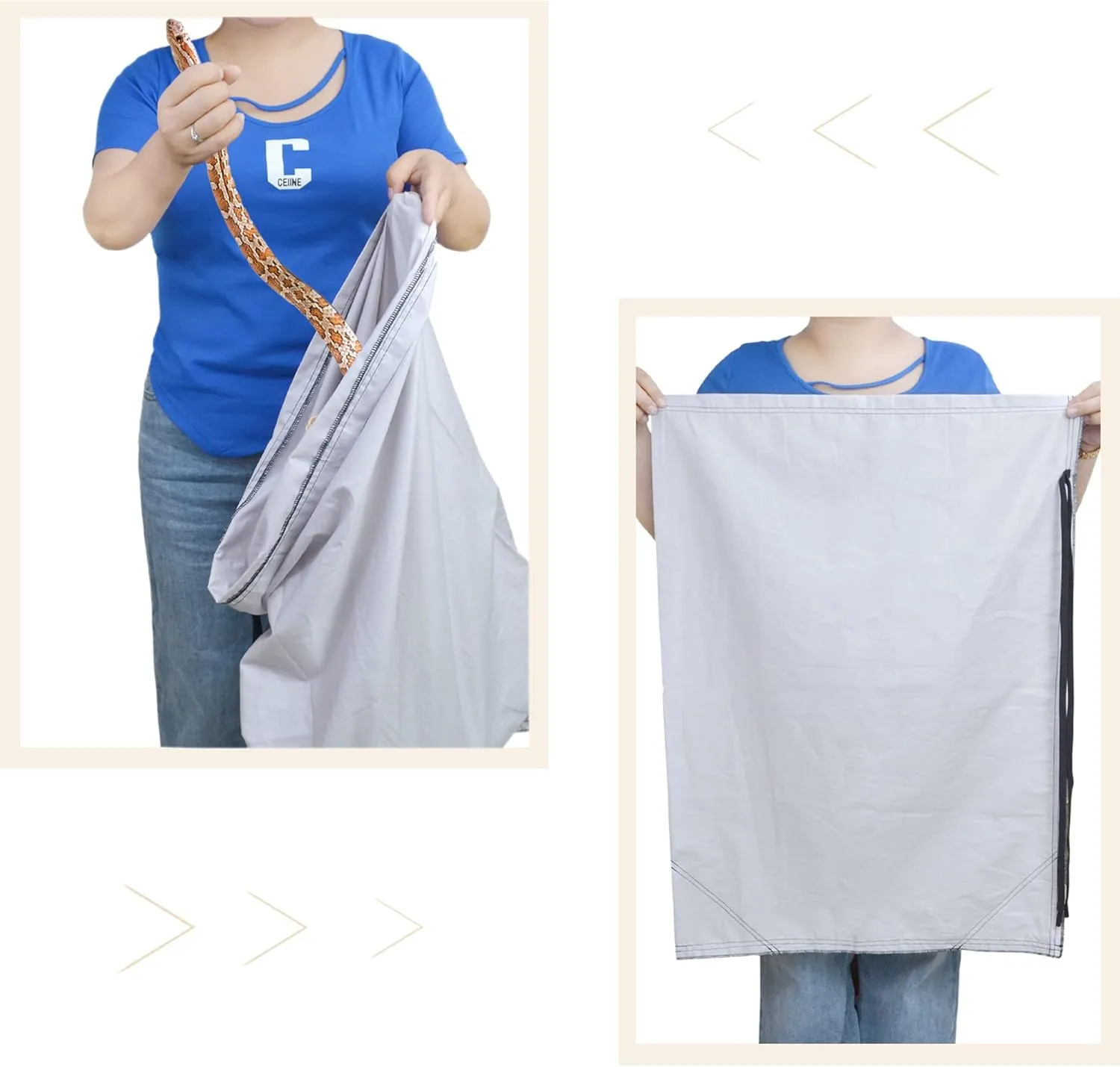 2 Pack Cloth Snake Reptile Bag with Bite Free Pouch Corner Drawstring for Capturing Moving Transporting Hunting Catching Snakes Reptiles to Vet or Travel