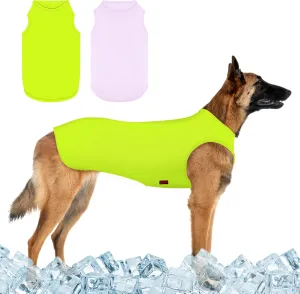2 Pack Dog Shirts, Ice Pet Vest Dog Clothes for Instant Cooling, Lightweight Breathable Sleeveless T-Shirts for Medium Large Dogs, Light Purple Fluorescent Green (M)