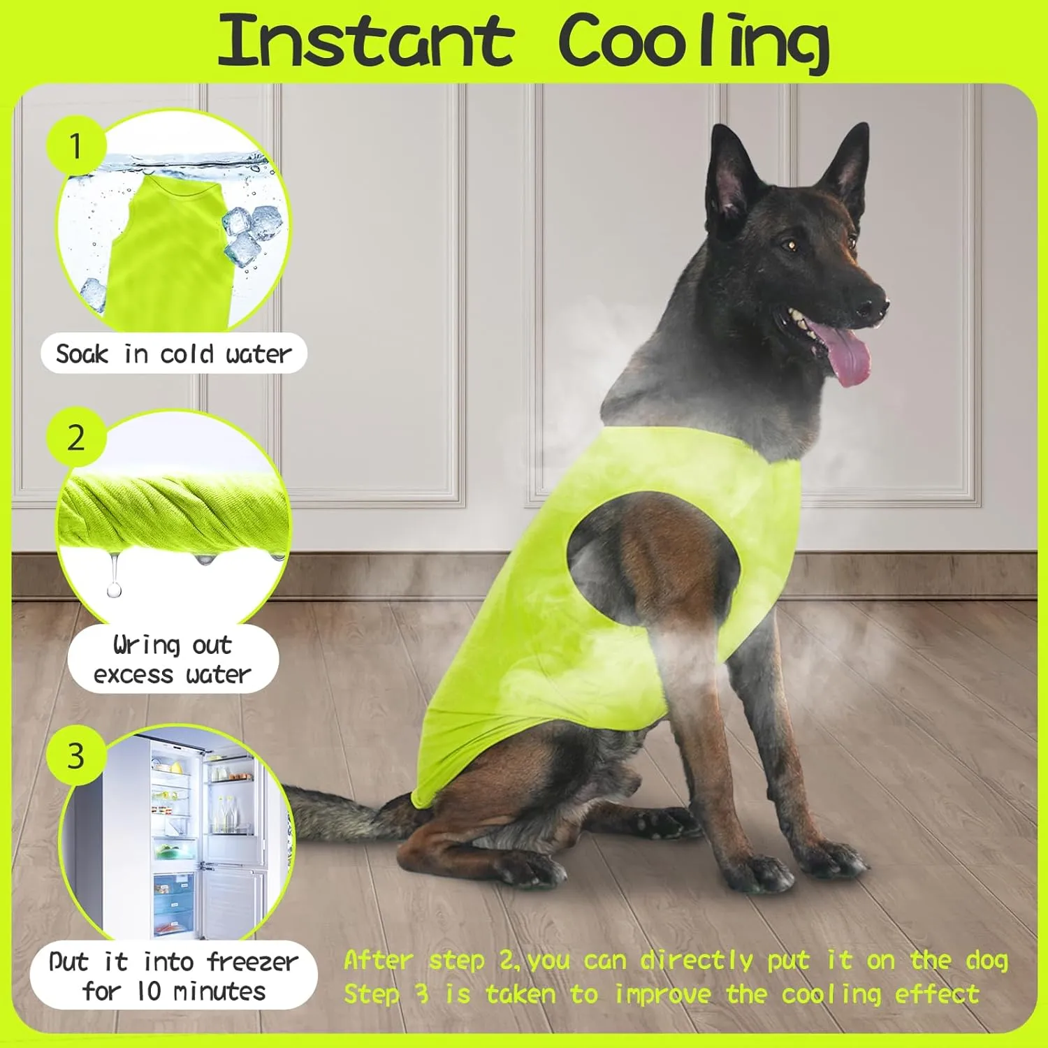 2 Pack Dog Shirts, Ice Pet Vest Dog Clothes for Instant Cooling, Lightweight Breathable Sleeveless T-Shirts for Medium Large Dogs, Light Purple Fluorescent Green (M)