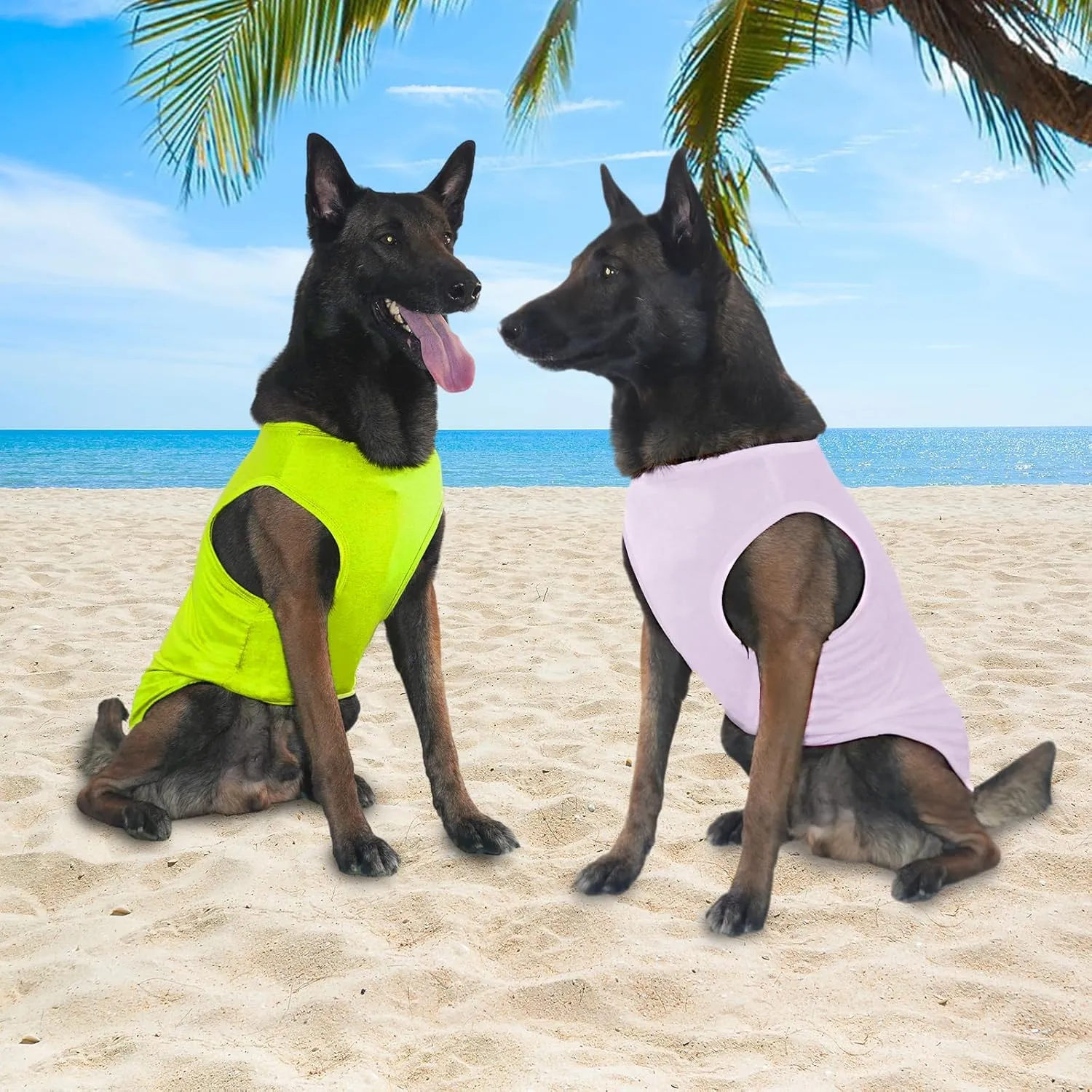 2 Pack Dog Shirts, Ice Pet Vest Dog Clothes for Instant Cooling, Lightweight Breathable Sleeveless T-Shirts for Medium Large Dogs, Light Purple Fluorescent Green (M)
