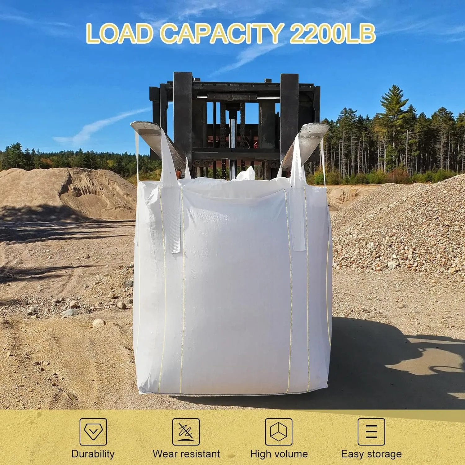 2 Pack FIBC Bulk Bag, Ton Bag, 35"L x 35"W x 43"H, 2200lbs SWL, Duffle Top Flat Bottom Heavy Duty Bulk Bag for Industry Agriculture