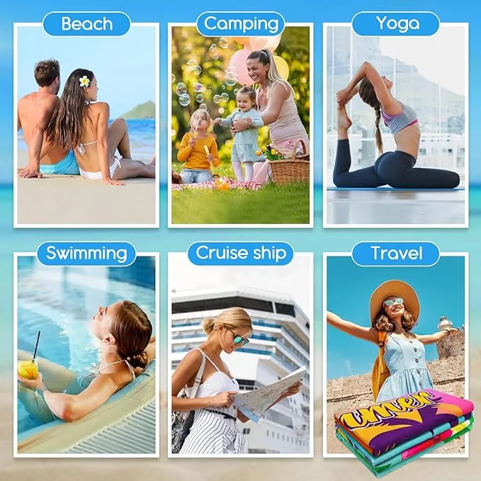 2 Pack Microfiber Beach Towel, 71"x32" XL Oversized Sand Free Beach Towels Blanket Soft & Absorbent for Adults Women Men Beach Pool Camping Travel Yoga Vacation Essentials Accessories Gifts