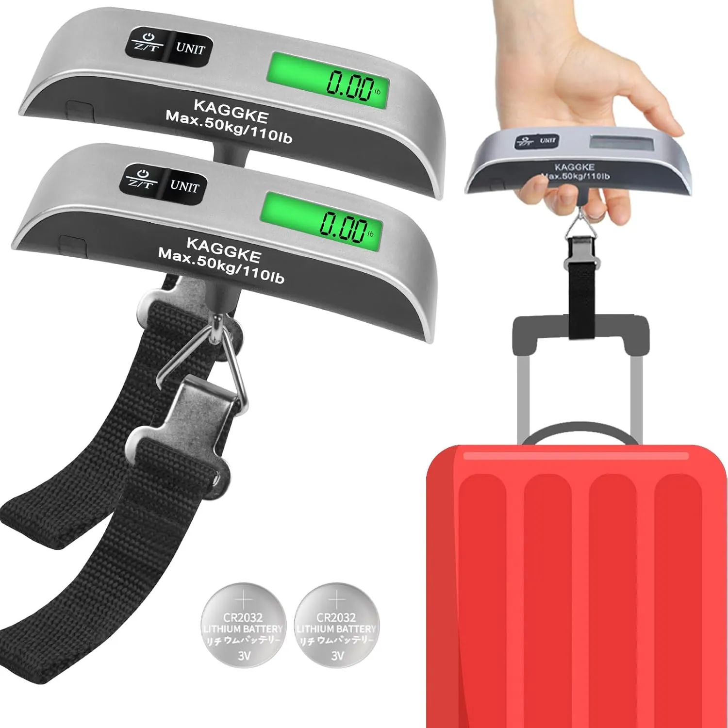 2-Pack Travel Digital Luggage Scale - Portable Weight Scale - Ideal for Travel - 110LB/50KG, Includes Battery - Temperature Display