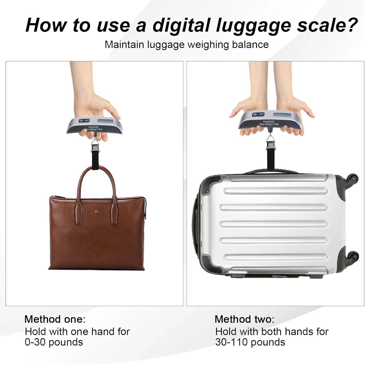 2-Pack Travel Digital Luggage Scale - Portable Weight Scale - Ideal for Travel - 110LB/50KG, Includes Battery - Temperature Display