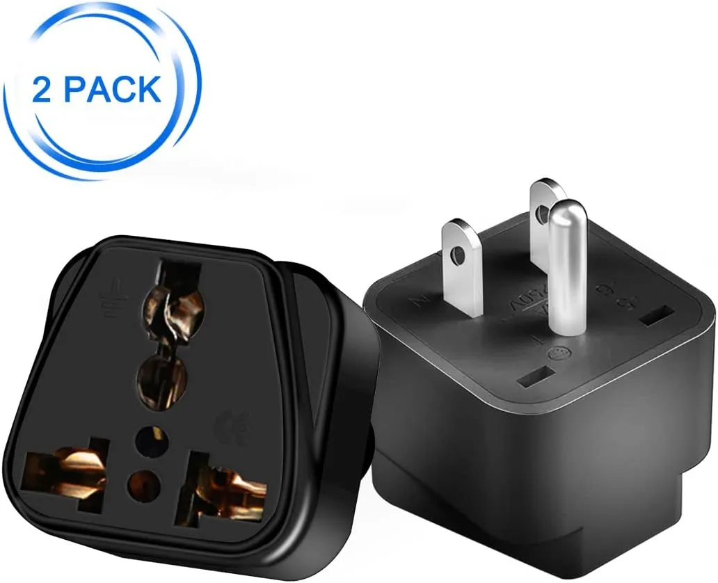 2 PCS American Standard Plug to a Variety of National Socket Travel Conversion Plugs,Europe to US Plug Adapter，UK to US，AUS 3 Holes to USA 3 PIN Travel Adapters (Black)