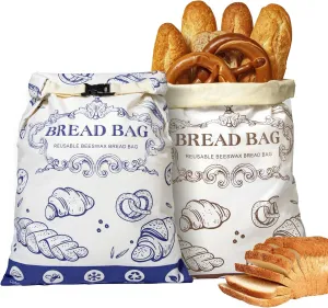 2 Pcs Beeswax Bread Bags,With Zipper Reusable Bread Bags,Large Capacity Bread Bags for Homemade Bread,Sourdough Bread Bags,Cotton Beeswax Bread Bag for Fresh Bread Storage