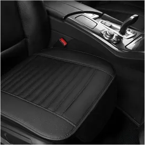 2 PCS Car Front Seat Protector Mats, 21.9" × 19.7" Breathable Leather Auto Cushion Protector, Anti-Slip Vehicle Seat Cover with Storage Pockets, Universal Car Accessories (Black)