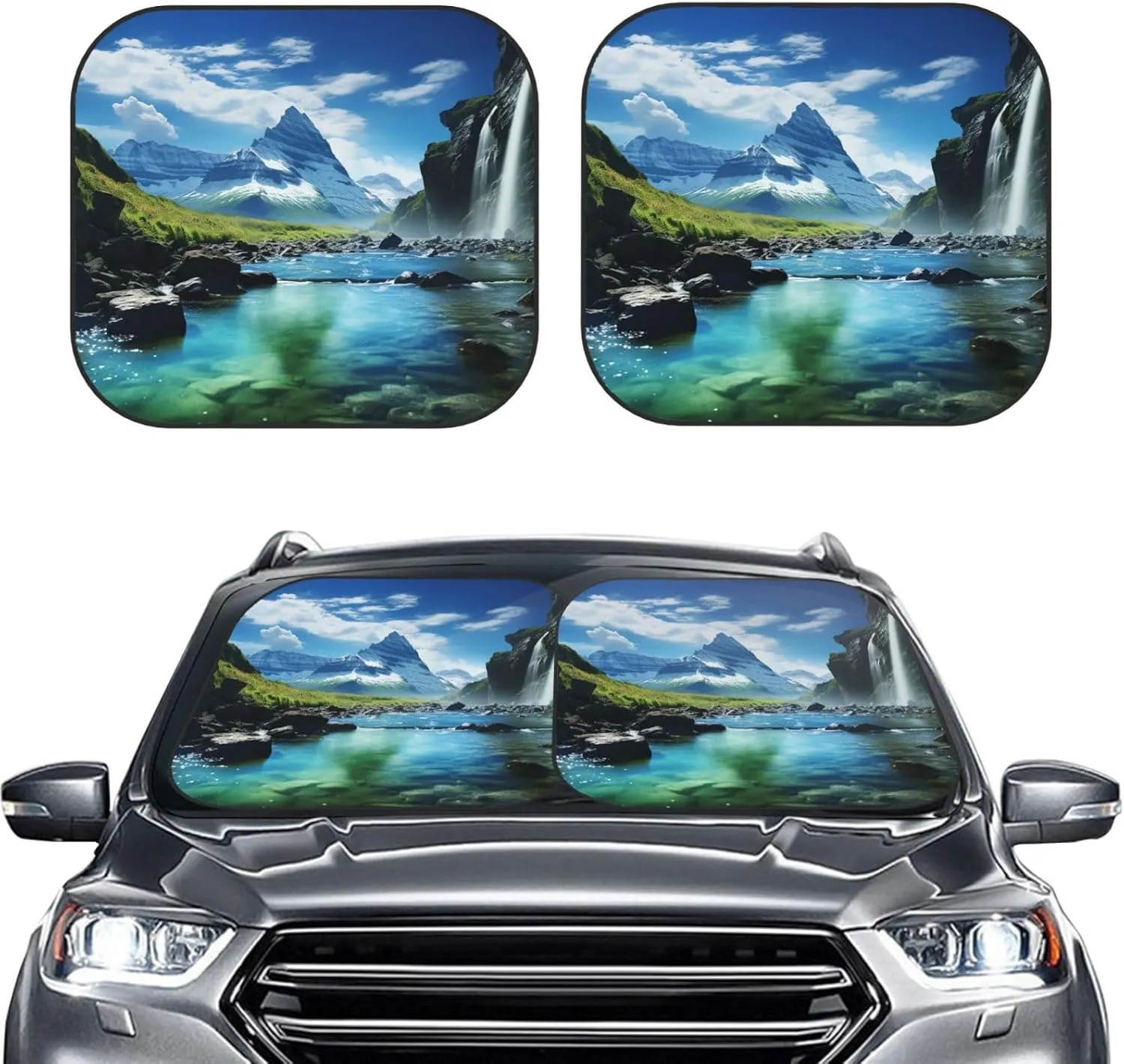 2 Pcs Car Windshield Sun Shade Foldable Natural Wonders Front Windshield Sunshade Portable Sunshield Blocks Keep Your Vehicle Cool for Most Sedans SUV Truck Small, Black