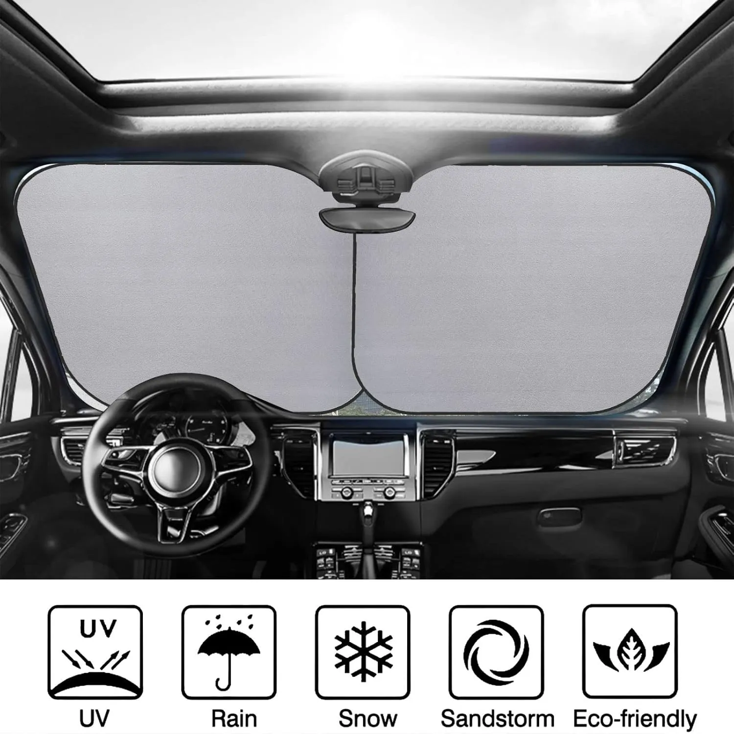 2 Pcs Car Windshield Sun Shade Foldable Natural Wonders Front Windshield Sunshade Portable Sunshield Blocks Keep Your Vehicle Cool for Most Sedans SUV Truck Small, Black