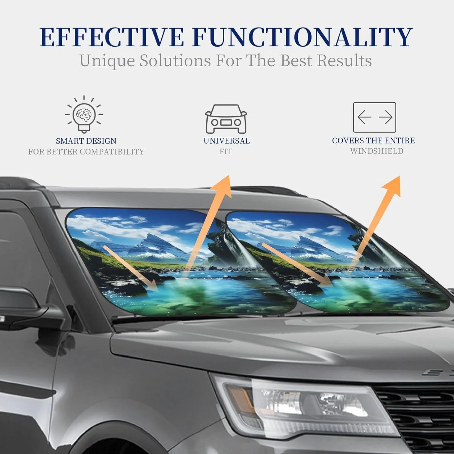 2 Pcs Car Windshield Sun Shade Foldable Natural Wonders Front Windshield Sunshade Portable Sunshield Blocks Keep Your Vehicle Cool for Most Sedans SUV Truck Small, Black