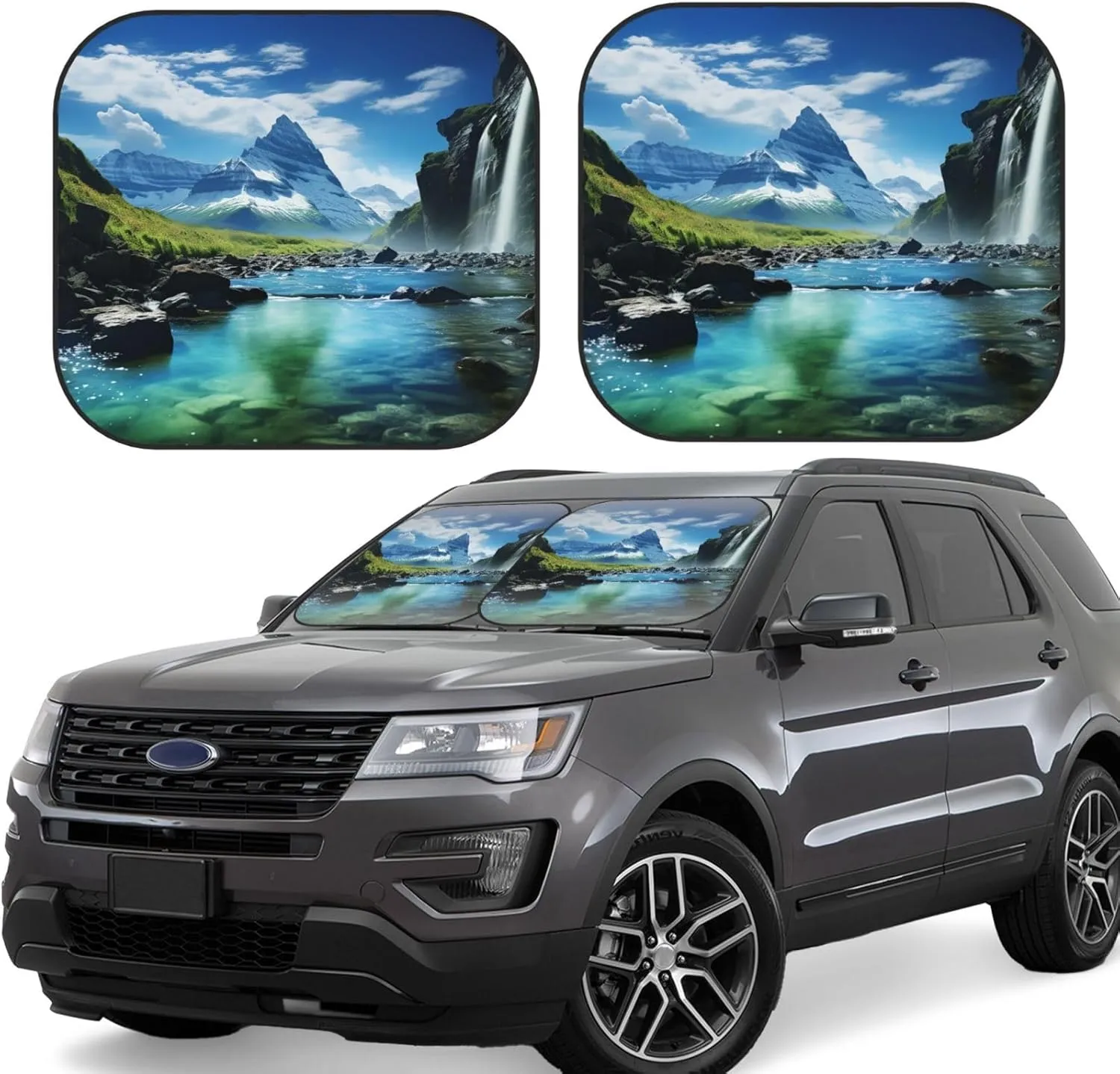 2 Pcs Car Windshield Sun Shade Foldable Natural Wonders Front Windshield Sunshade Portable Sunshield Blocks Keep Your Vehicle Cool for Most Sedans SUV Truck Small, Black