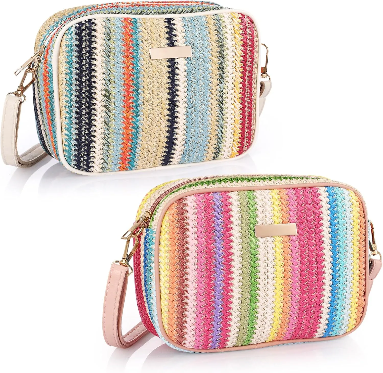 2 Pcs Straw Crossbody Bags for Women Small Woven Straw Purse Cute Beach Shoulder Handbag for Summer Vacation Trendy Supplies