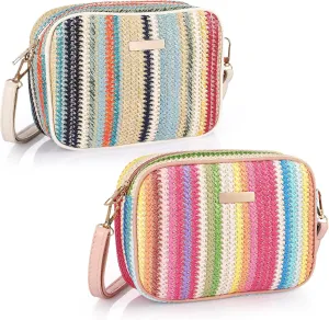 2 Pcs Straw Crossbody Bags for Women Small Woven Straw Purse Cute Beach Shoulder Handbag for Summer Vacation Trendy Supplies