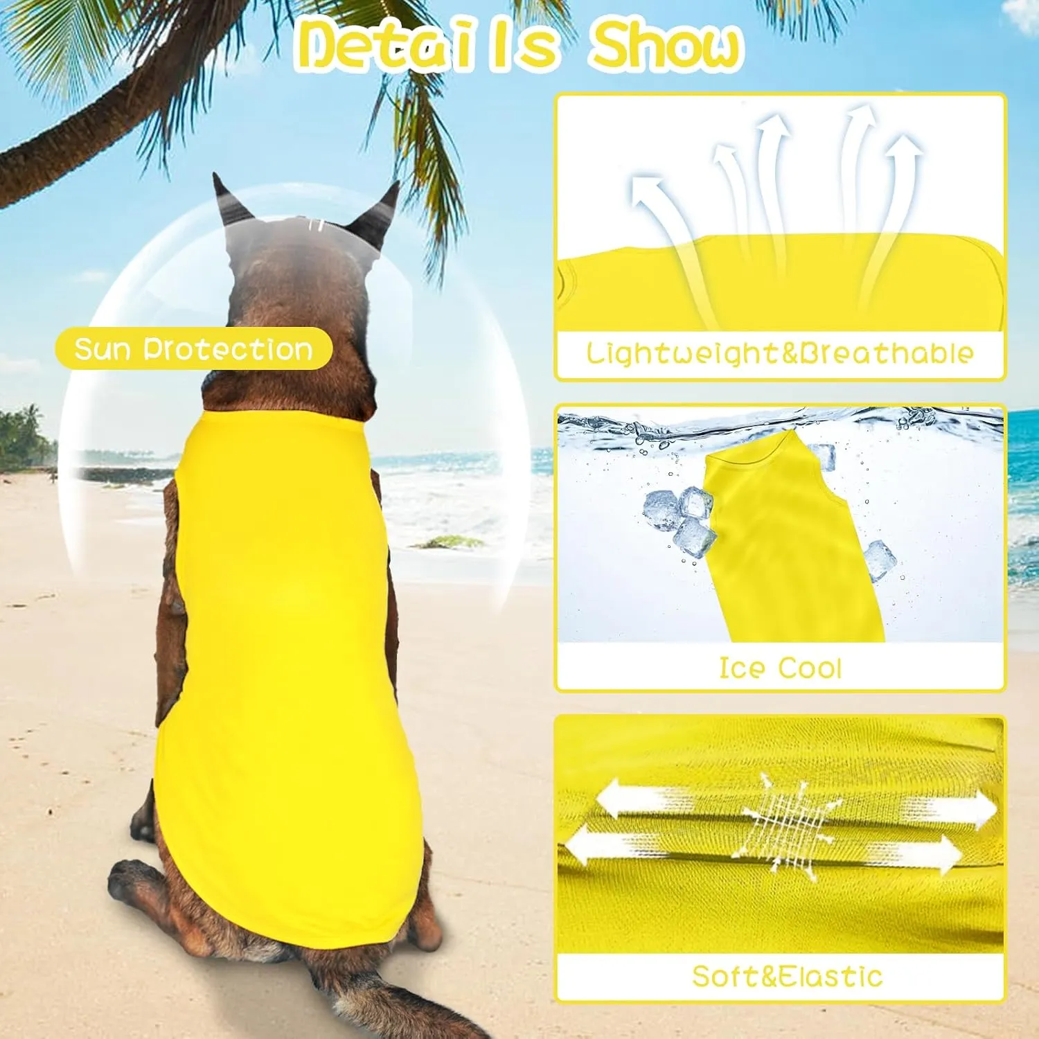 2 Pieces Dog Shirts, Soft and Cool Dog Sleeveless Vest, Breathable Lightweight Pet Tshirt, Summer Pet Apparel Tank Top for Medium Large Pets - Yellow Blue (XL)