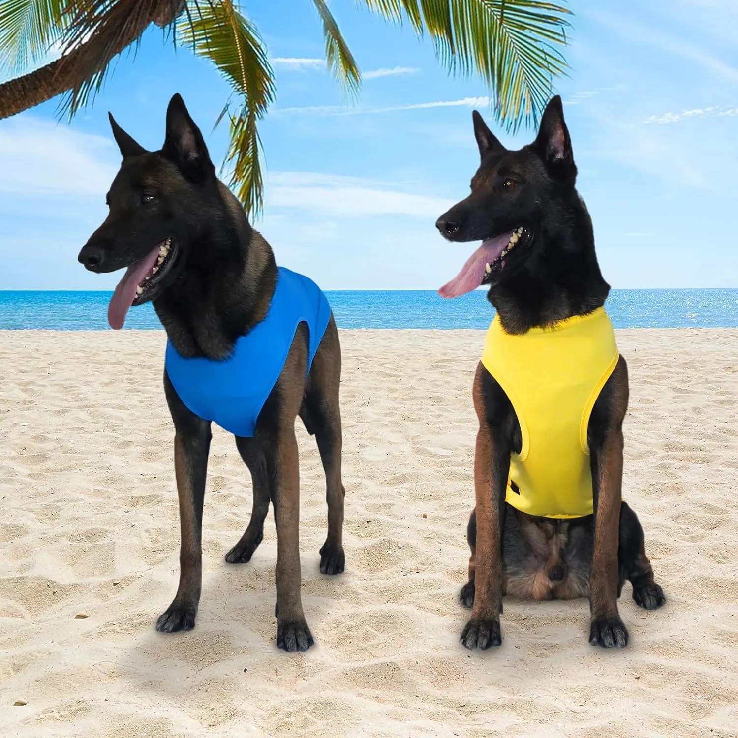 2 Pieces Dog Shirts, Soft and Cool Dog Sleeveless Vest, Breathable Lightweight Pet Tshirt, Summer Pet Apparel Tank Top for Medium Large Pets - Yellow Blue (XL)