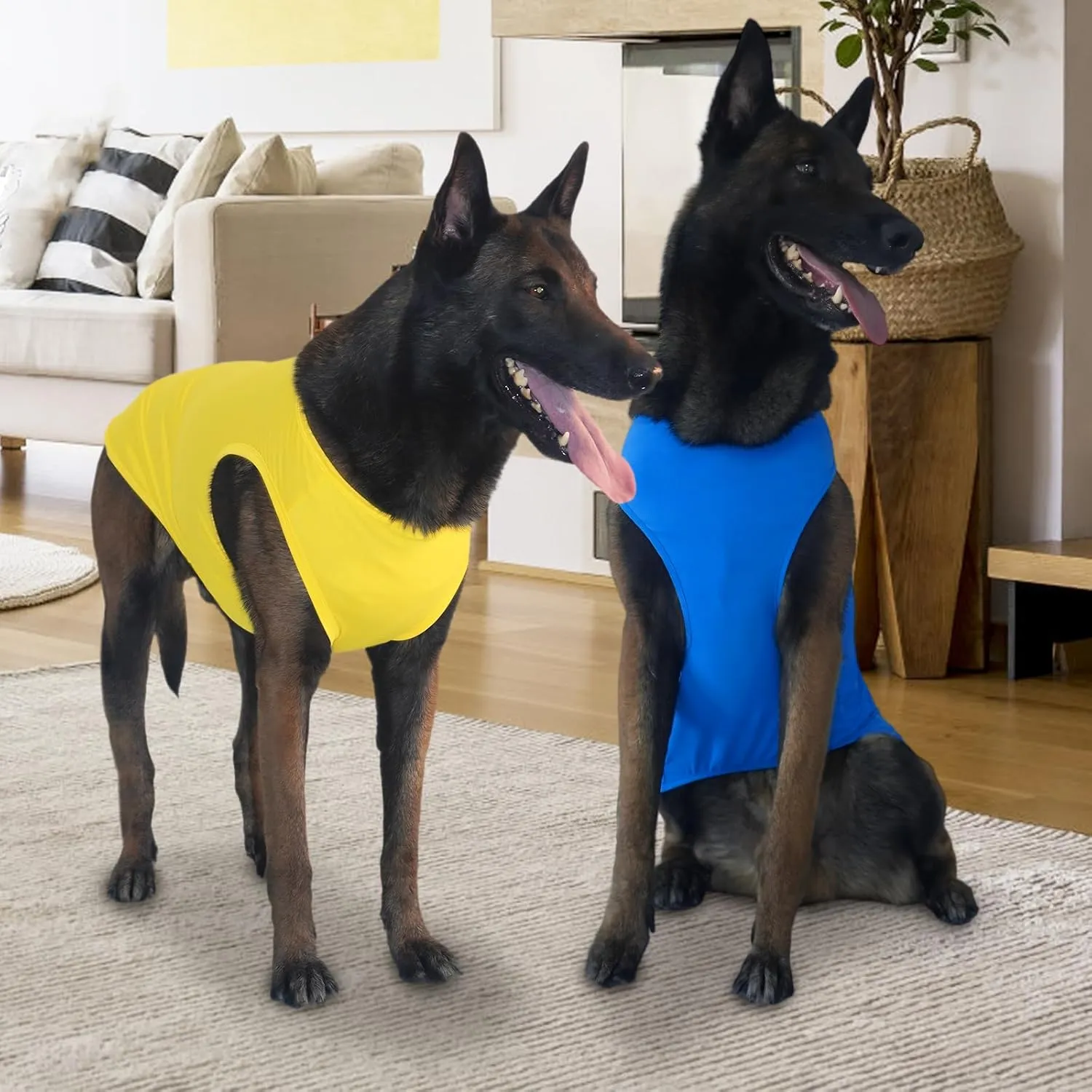 2 Pieces Dog Shirts, Soft and Cool Dog Sleeveless Vest, Breathable Lightweight Pet Tshirt, Summer Pet Apparel Tank Top for Medium Large Pets - Yellow Blue (XL)