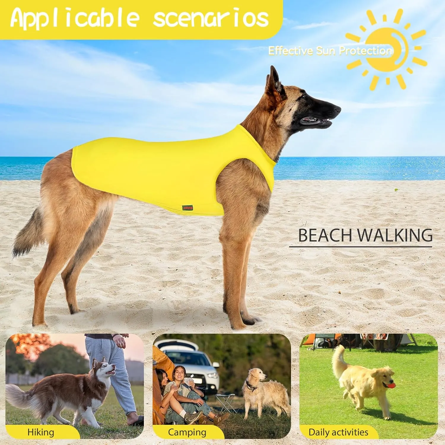 2 Pieces Dog Shirts, Soft and Cool Dog Sleeveless Vest, Breathable Lightweight Pet Tshirt, Summer Pet Apparel Tank Top for Medium Large Pets - Yellow Blue (XL)