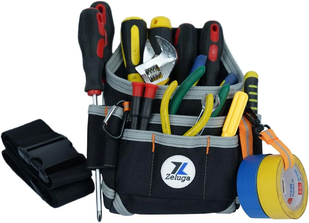 20-248 Multiple Pockets Heavy Duty Technician and Electrician Waist Tool Bag, Black