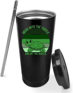 20 oz Tumbler with Lid and Straw Mess With The Turtle You Get The Hurtle Tumbler Insulated Tumbler Stainless Steel Tumblers